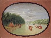 George Catlin Primitive Sailing by the Winnebago indians oil painting on canvas
